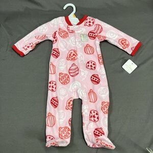 Falls Creek Fleece Footed Sleeper / 3-6M Baby Girls / Pink / Ornaments Christmas